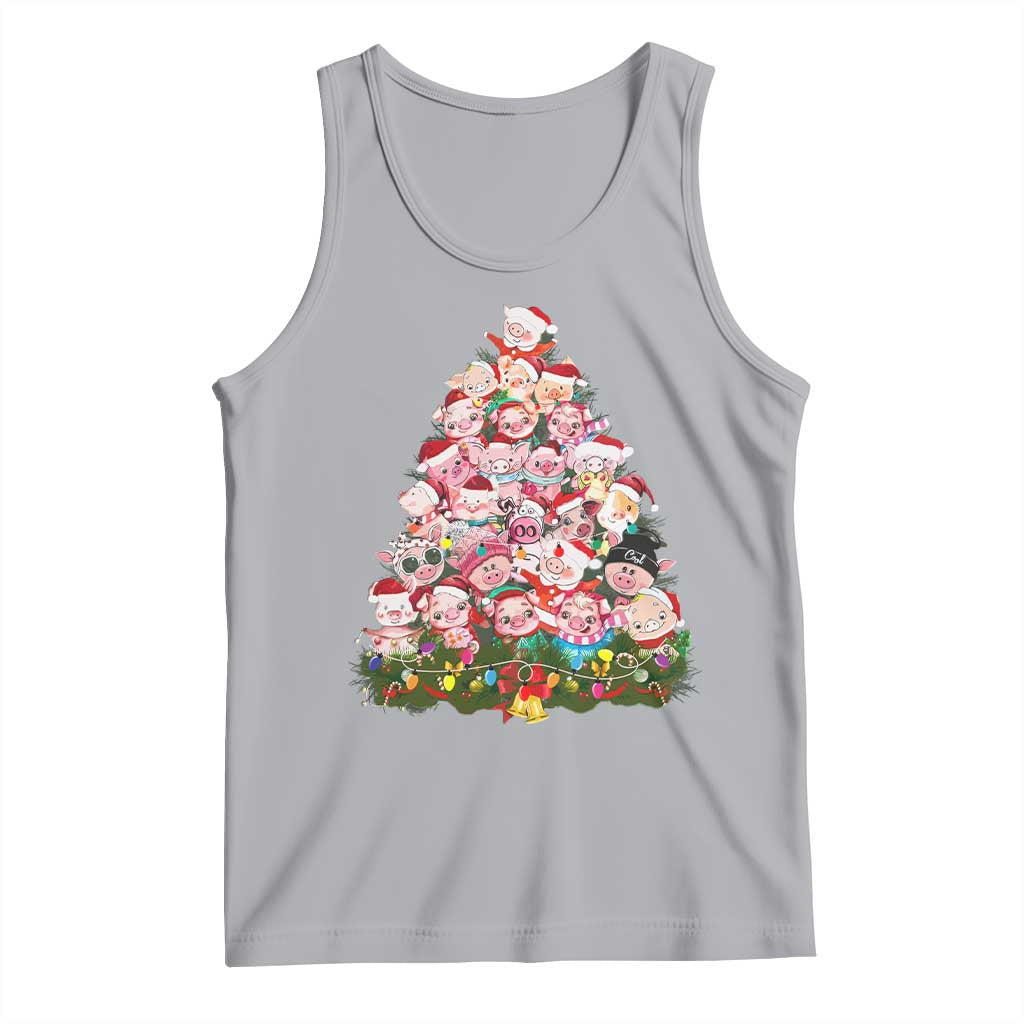 Cute Pink Pigs Christmas Tree Tank Top Funny Farmer Xmas Lights Festive Vibe