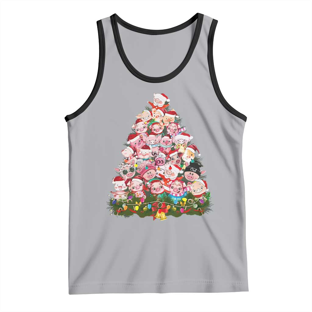 Cute Pink Pigs Christmas Tree Tank Top Funny Farmer Xmas Lights Festive Vibe