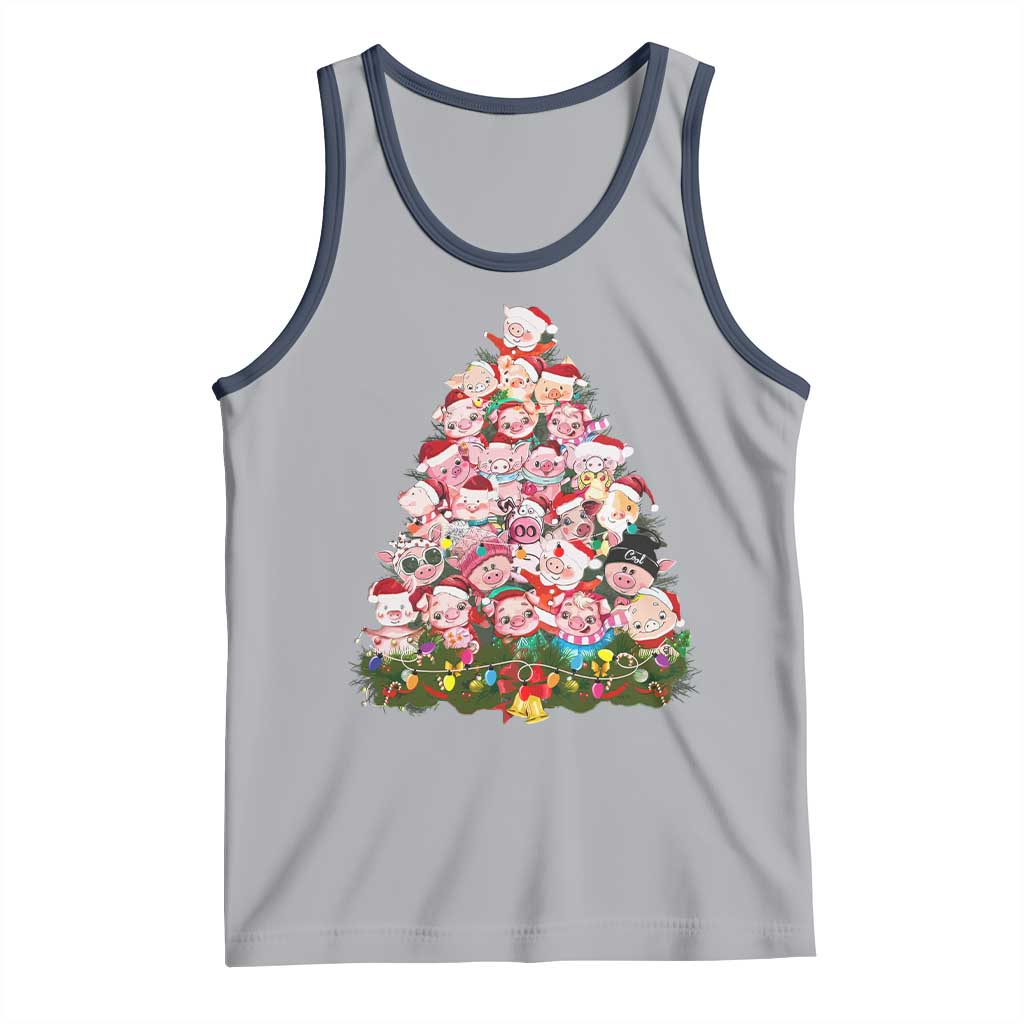 Cute Pink Pigs Christmas Tree Tank Top Funny Farmer Xmas Lights Festive Vibe
