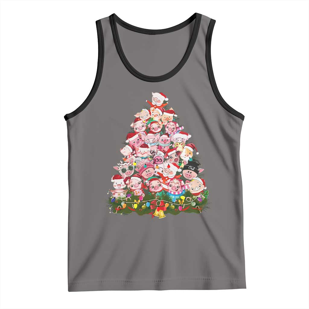 Cute Pink Pigs Christmas Tree Tank Top Funny Farmer Xmas Lights Festive Vibe