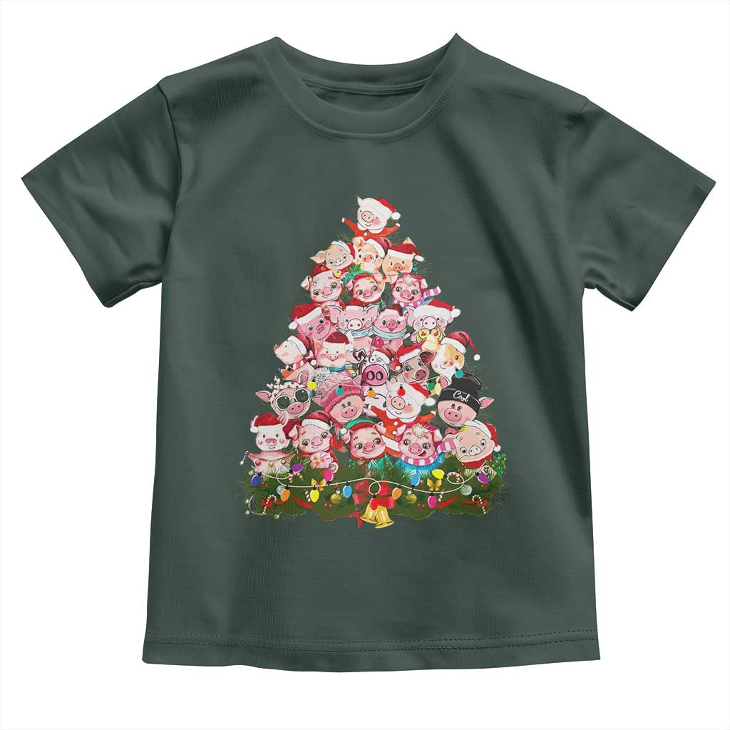 Cute Pink Pigs Christmas Tree Toddler T Shirt Funny Farmer Xmas Lights Festive Vibe