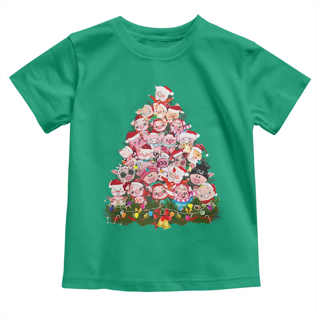 Cute Pink Pigs Christmas Tree Toddler T Shirt Funny Farmer Xmas Lights Festive Vibe