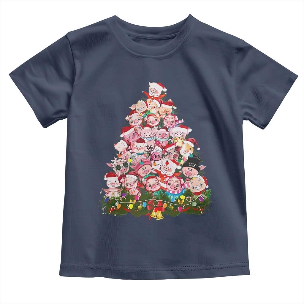 Cute Pink Pigs Christmas Tree Toddler T Shirt Funny Farmer Xmas Lights Festive Vibe
