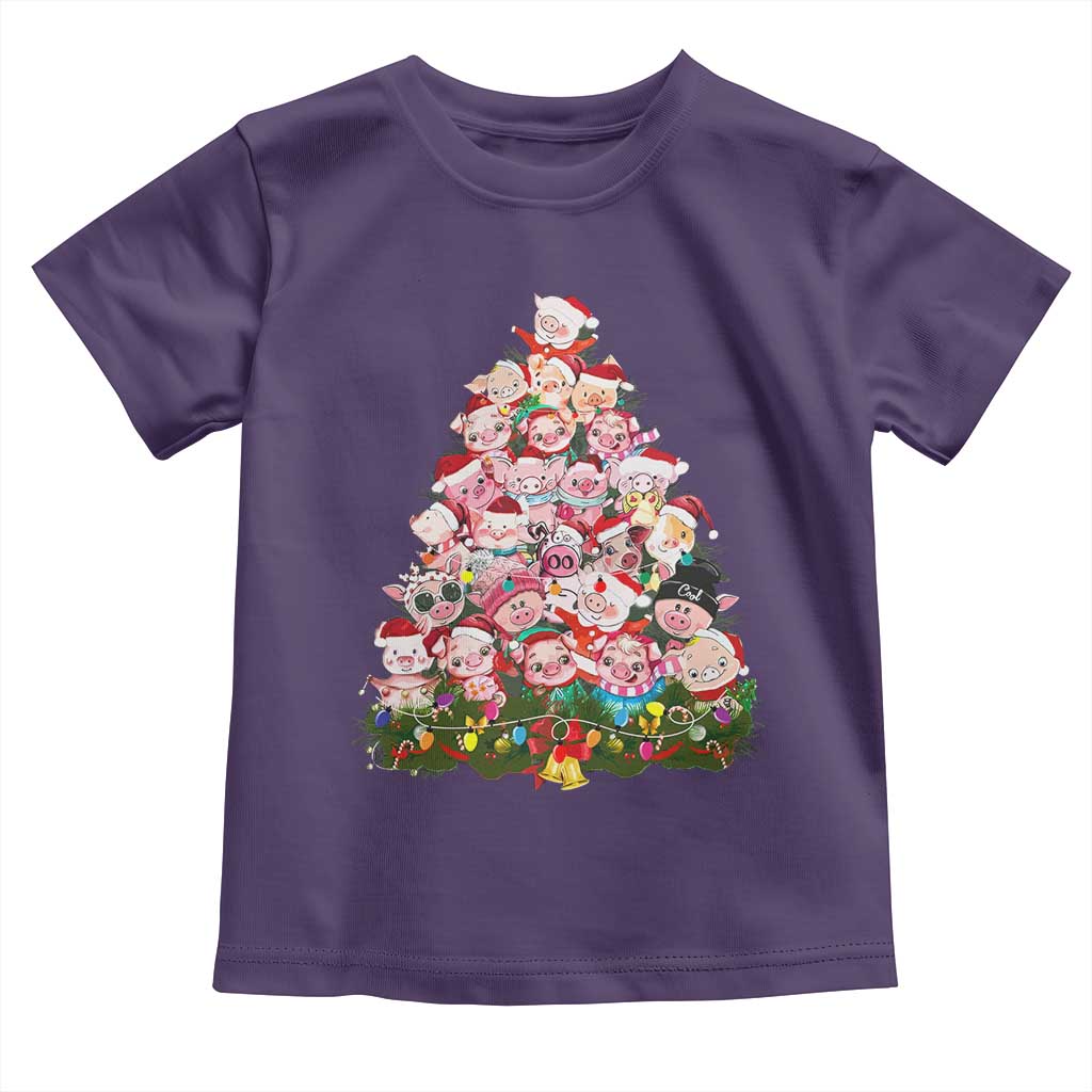 Cute Pink Pigs Christmas Tree Toddler T Shirt Funny Farmer Xmas Lights Festive Vibe