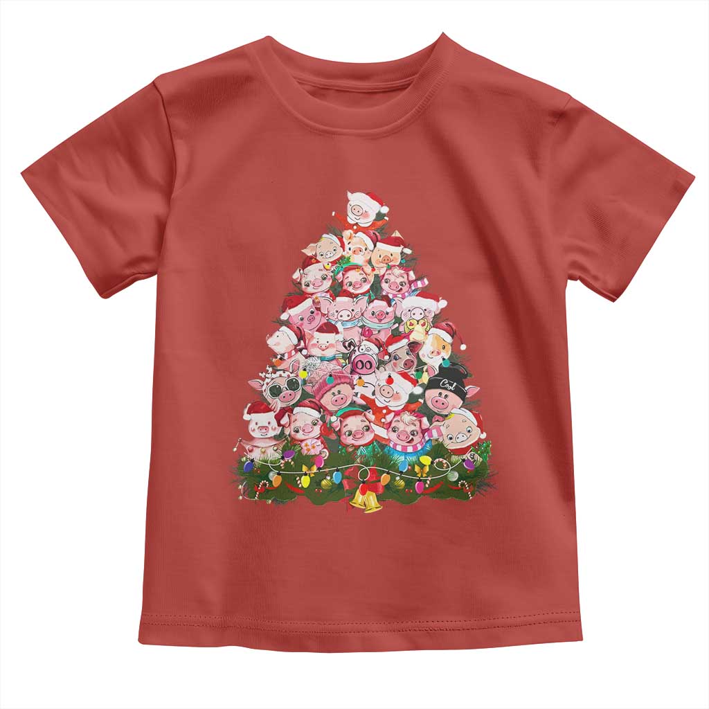 Cute Pink Pigs Christmas Tree Toddler T Shirt Funny Farmer Xmas Lights Festive Vibe