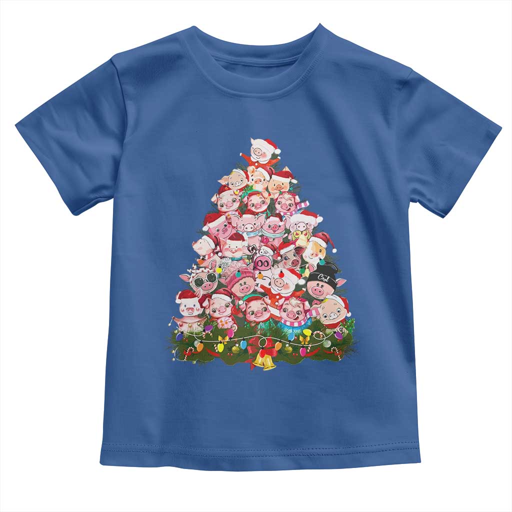 Cute Pink Pigs Christmas Tree Toddler T Shirt Funny Farmer Xmas Lights Festive Vibe