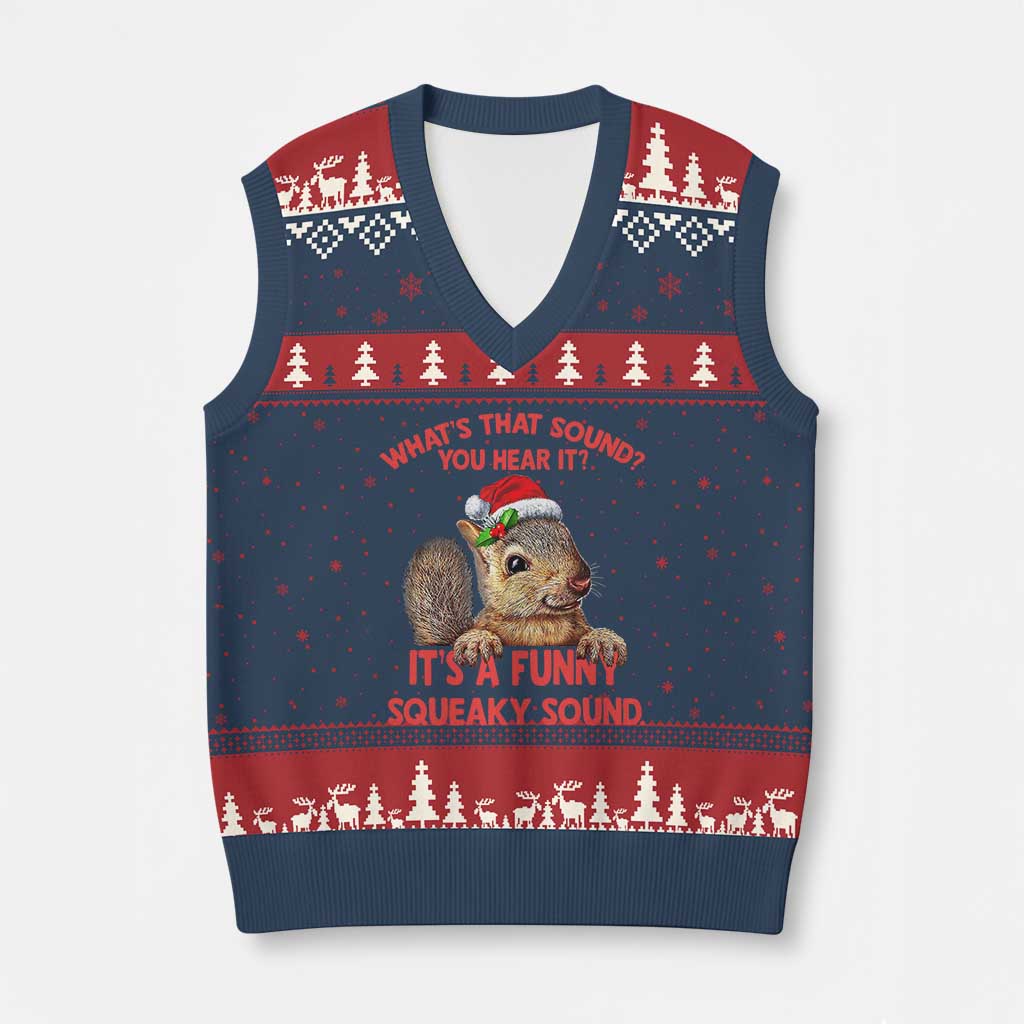 Xmas Squirrel V-Neck Knit Sweater Vest It's A Funny Squeaky Sound Xmas Things - Wonder Print Shop