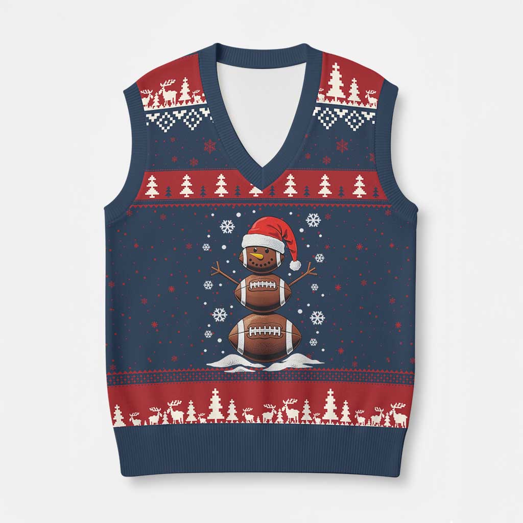Xmas Football V-Neck Knit Sweater Vest Rugby Snowman Xmas Festive Holiday Sports - Wonder Print Shop