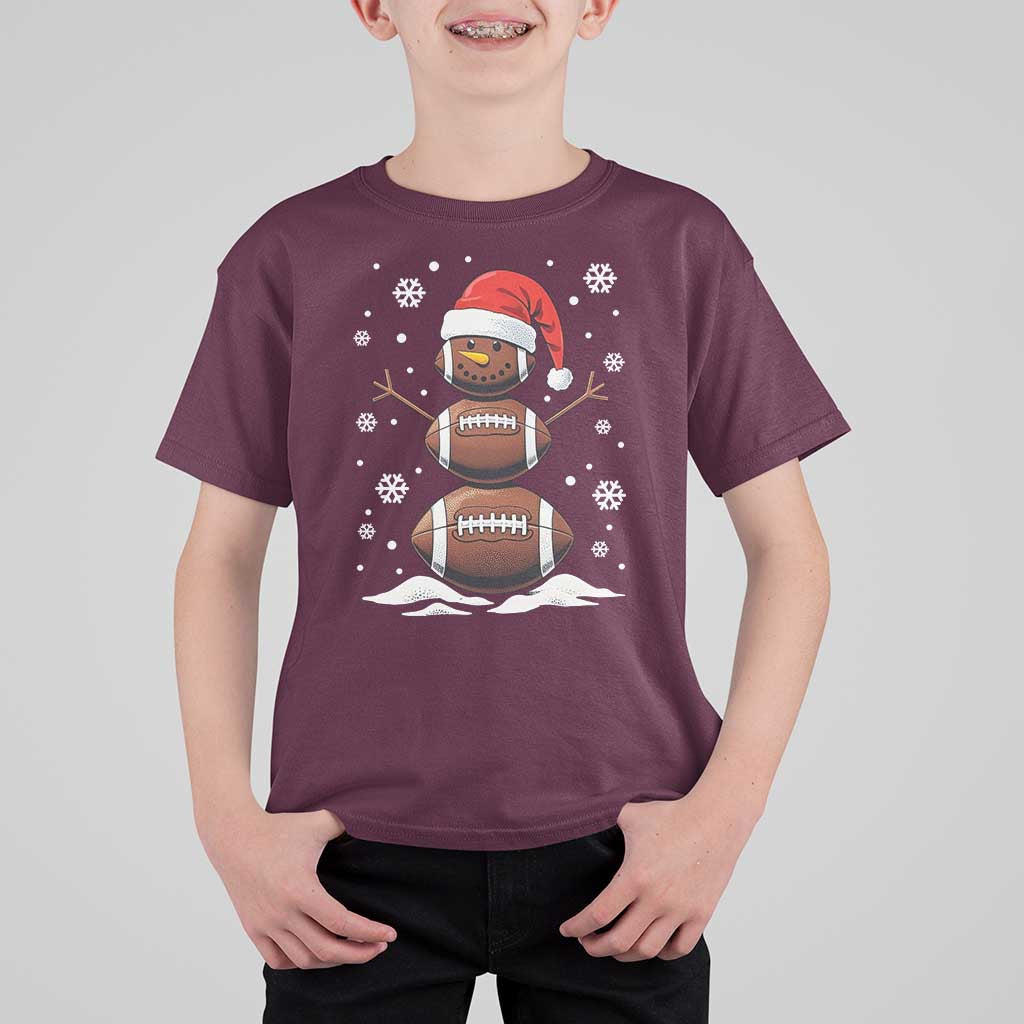 Christmas Football T Shirt For Kid Rugby Snowman Xmas Festive Holiday Sports - Wonder Print Shop