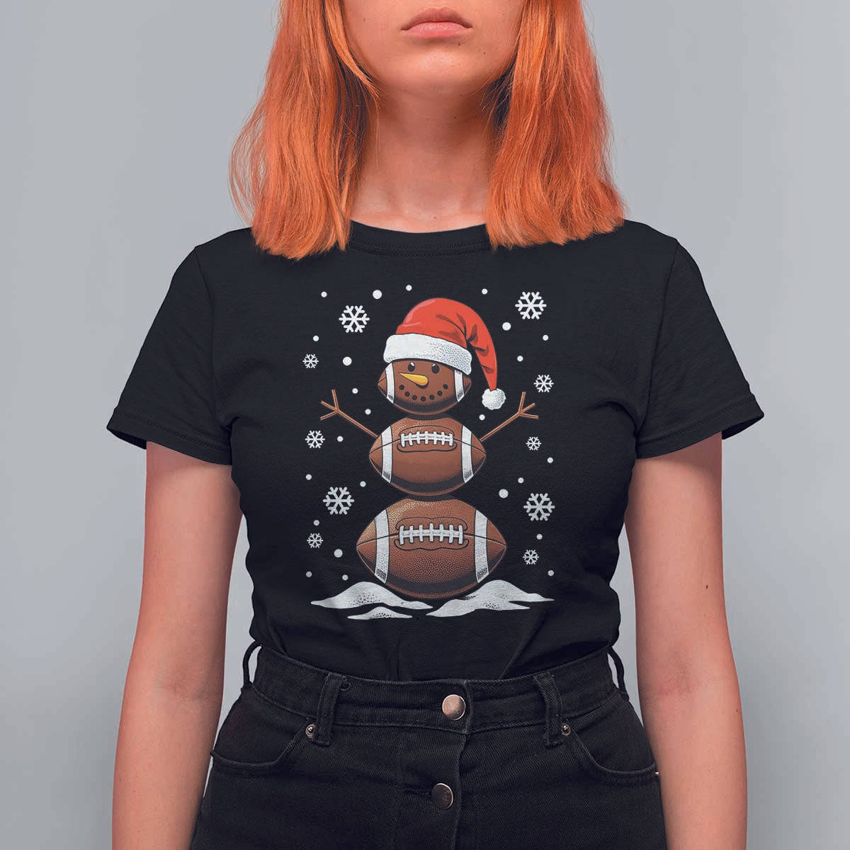Christmas Football T Shirt For Women Rugby Snowman Xmas Festive Holiday Sports - Wonder Print Shop