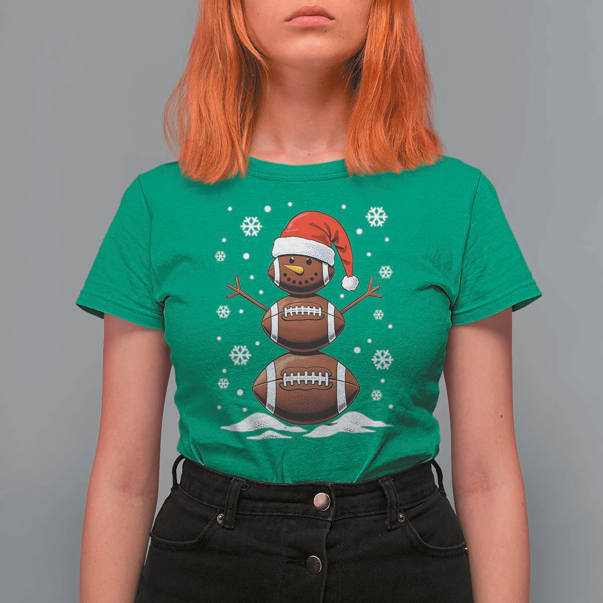 Christmas Football T Shirt For Women Rugby Snowman Xmas Festive Holiday Sports - Wonder Print Shop