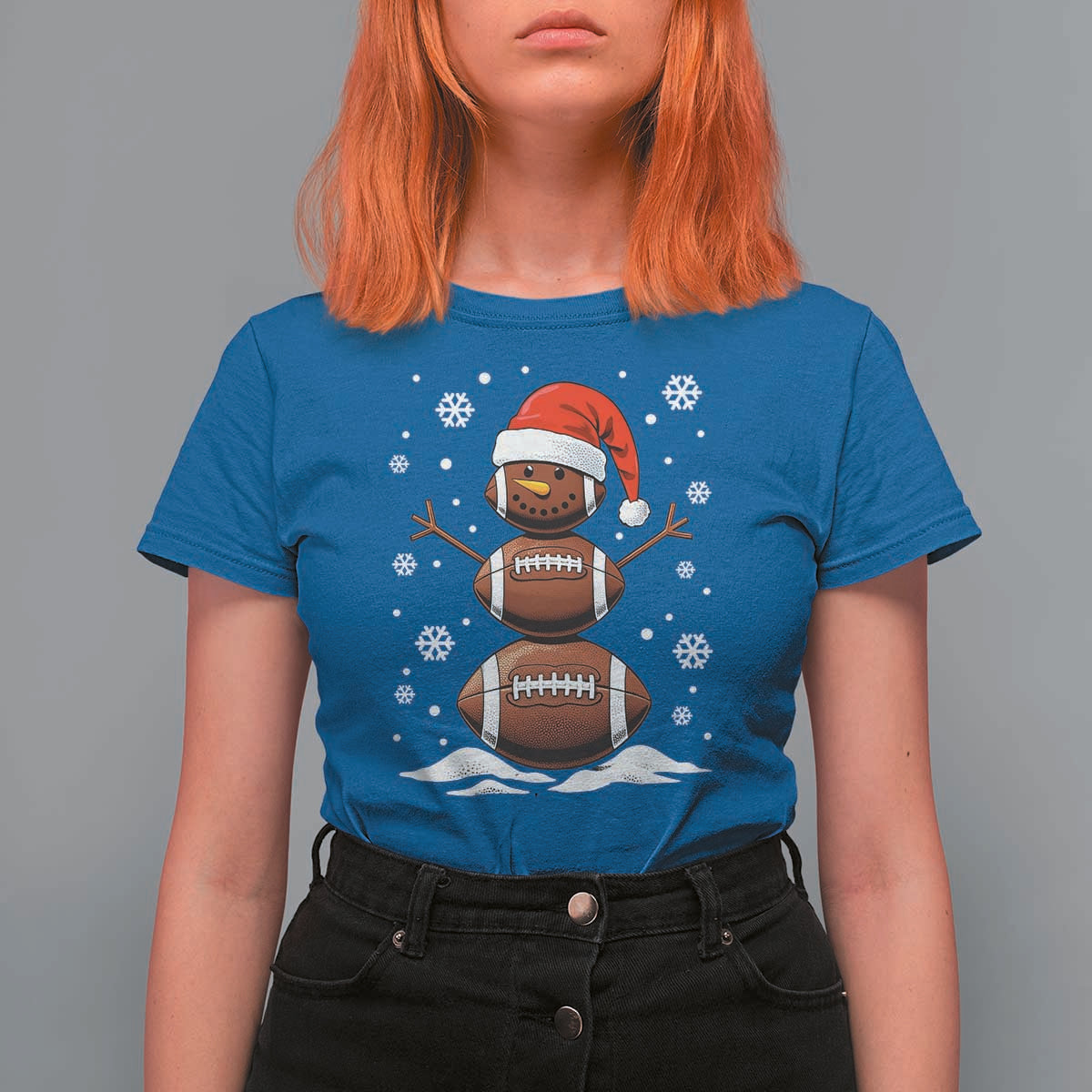 Christmas Football T Shirt For Women Rugby Snowman Xmas Festive Holiday Sports - Wonder Print Shop