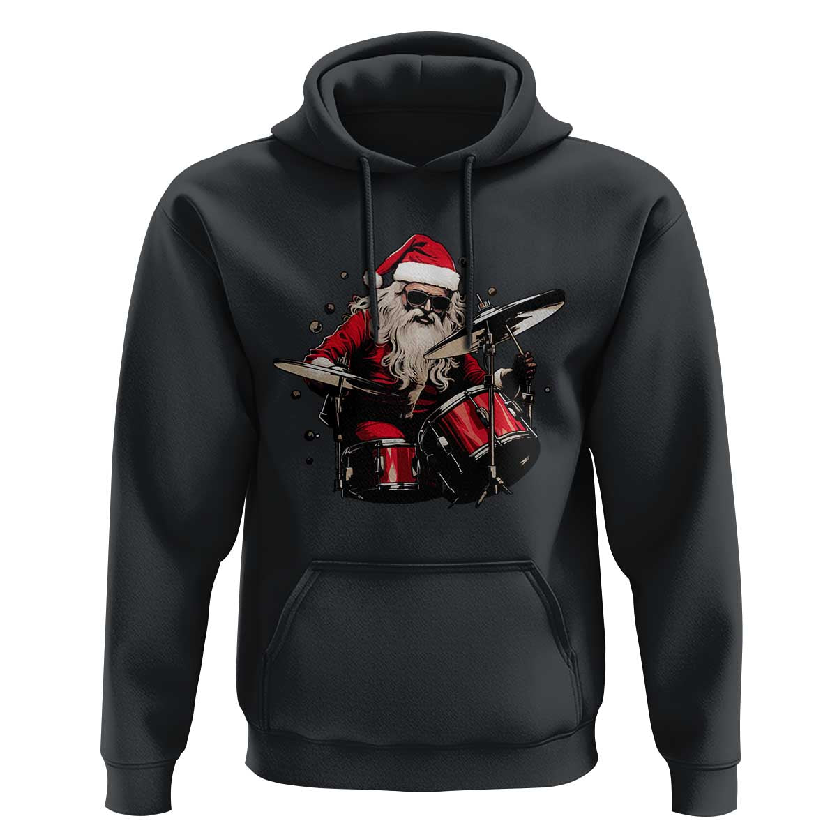 Funny Rock'n Roll Santa Claus Hoodie Cool Drummer Festive Christmas