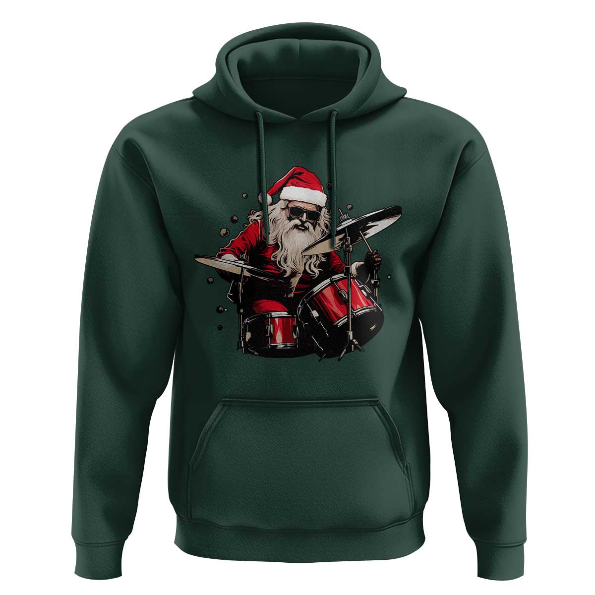 Funny Rock'n Roll Santa Claus Hoodie Cool Drummer Festive Christmas