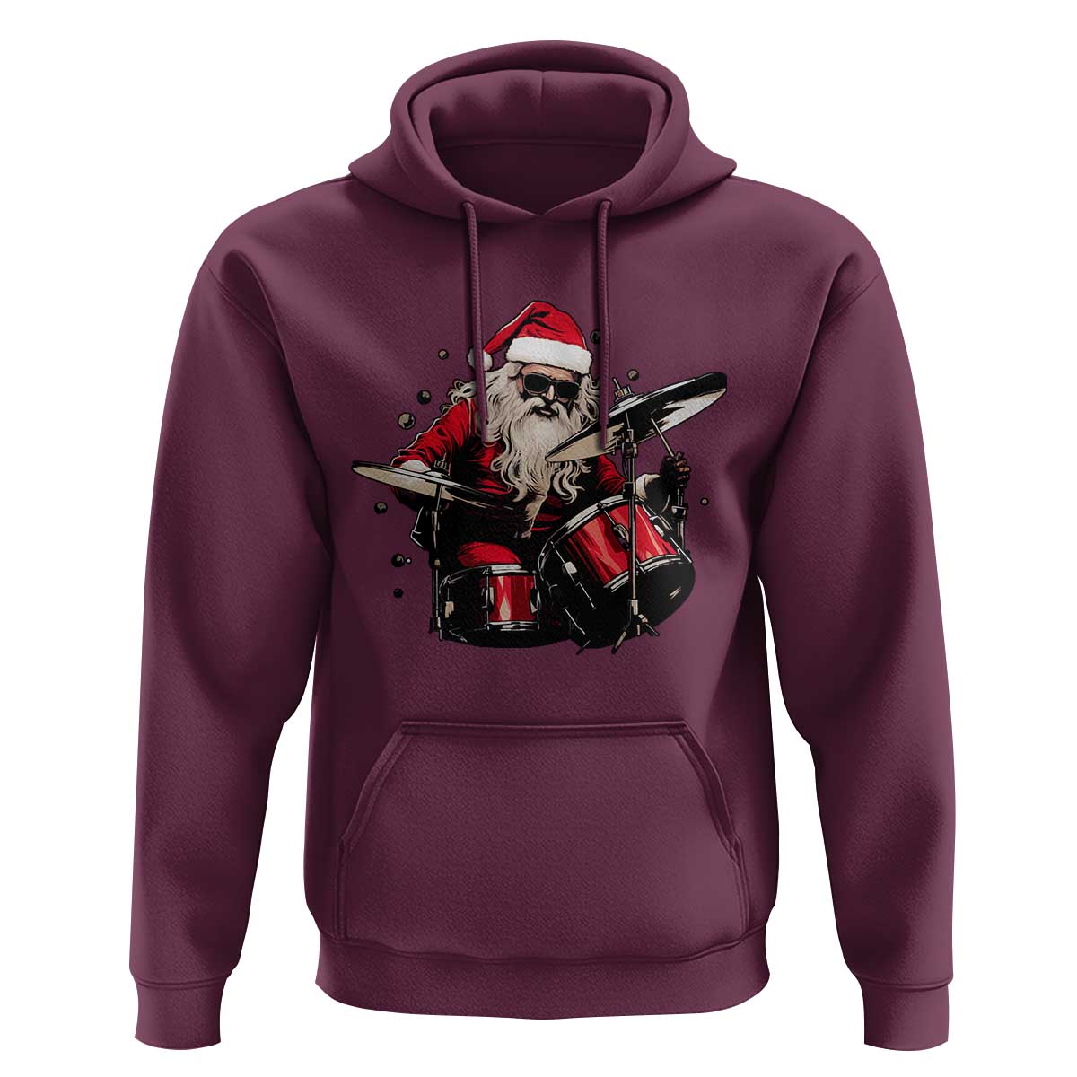 Funny Rock'n Roll Santa Claus Hoodie Cool Drummer Festive Christmas