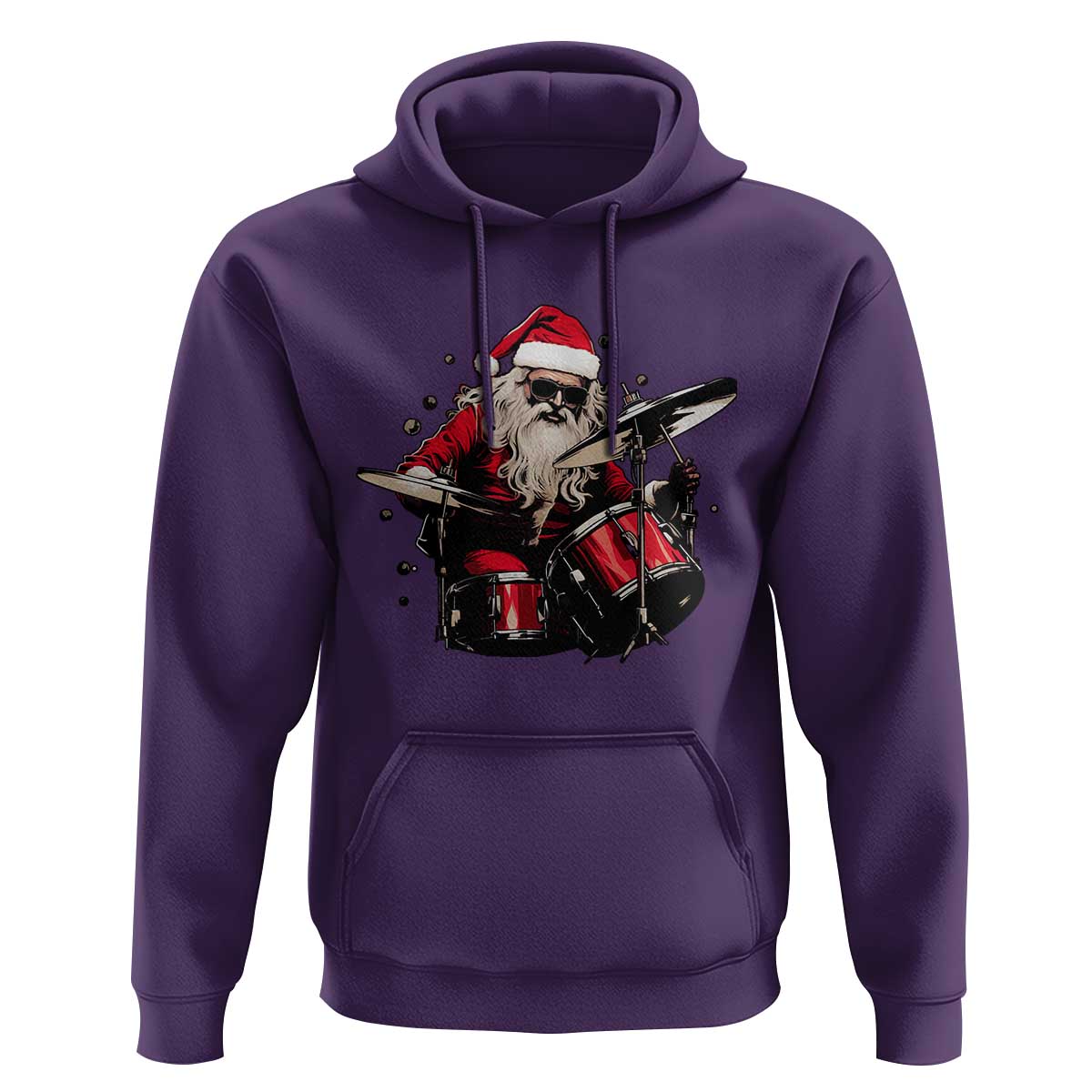 Funny Rock'n Roll Santa Claus Hoodie Cool Drummer Festive Christmas