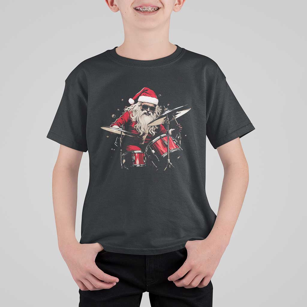 Funny Rock'n Roll Santa Claus T Shirt For Kid Cool Drummer Festive Christmas - Wonder Print Shop