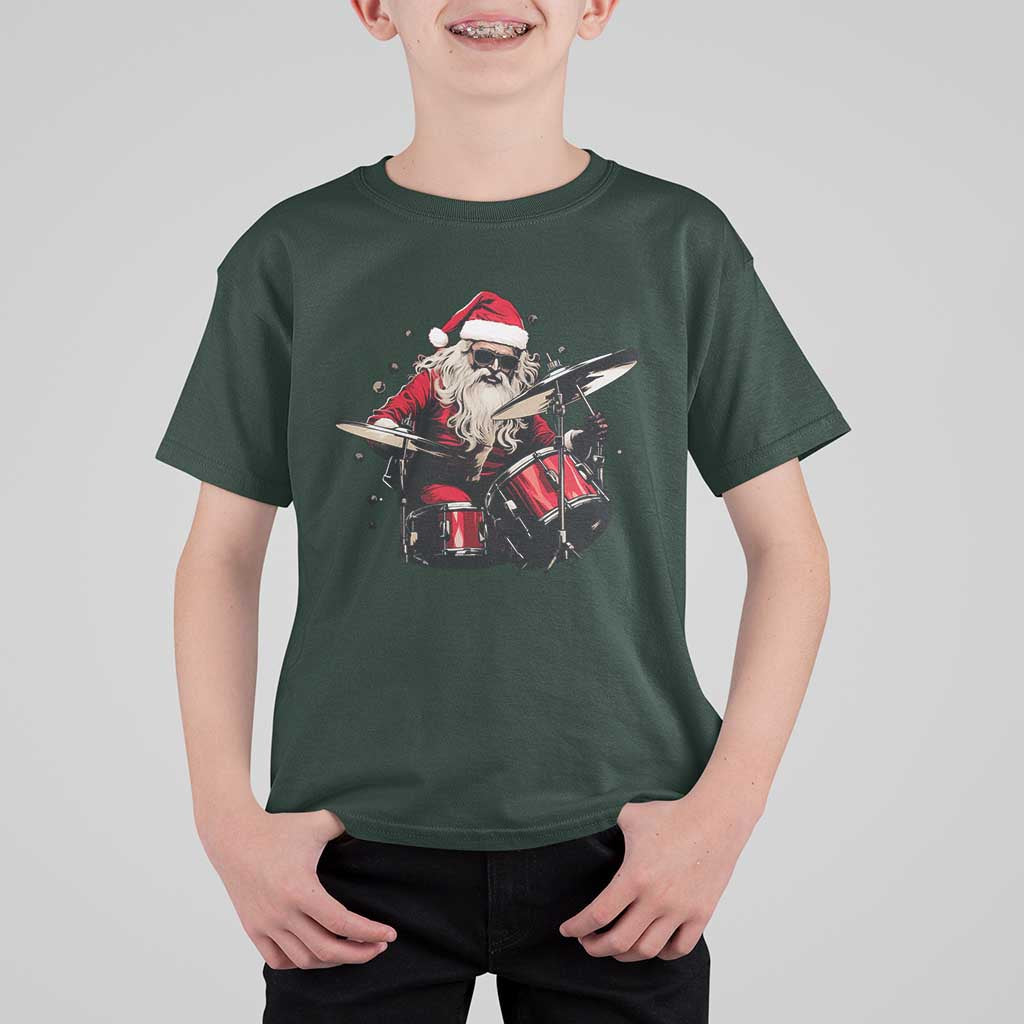 Funny Rock'n Roll Santa Claus T Shirt For Kid Cool Drummer Festive Christmas - Wonder Print Shop