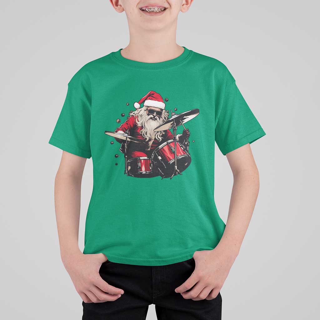 Funny Rock'n Roll Santa Claus T Shirt For Kid Cool Drummer Festive Christmas - Wonder Print Shop