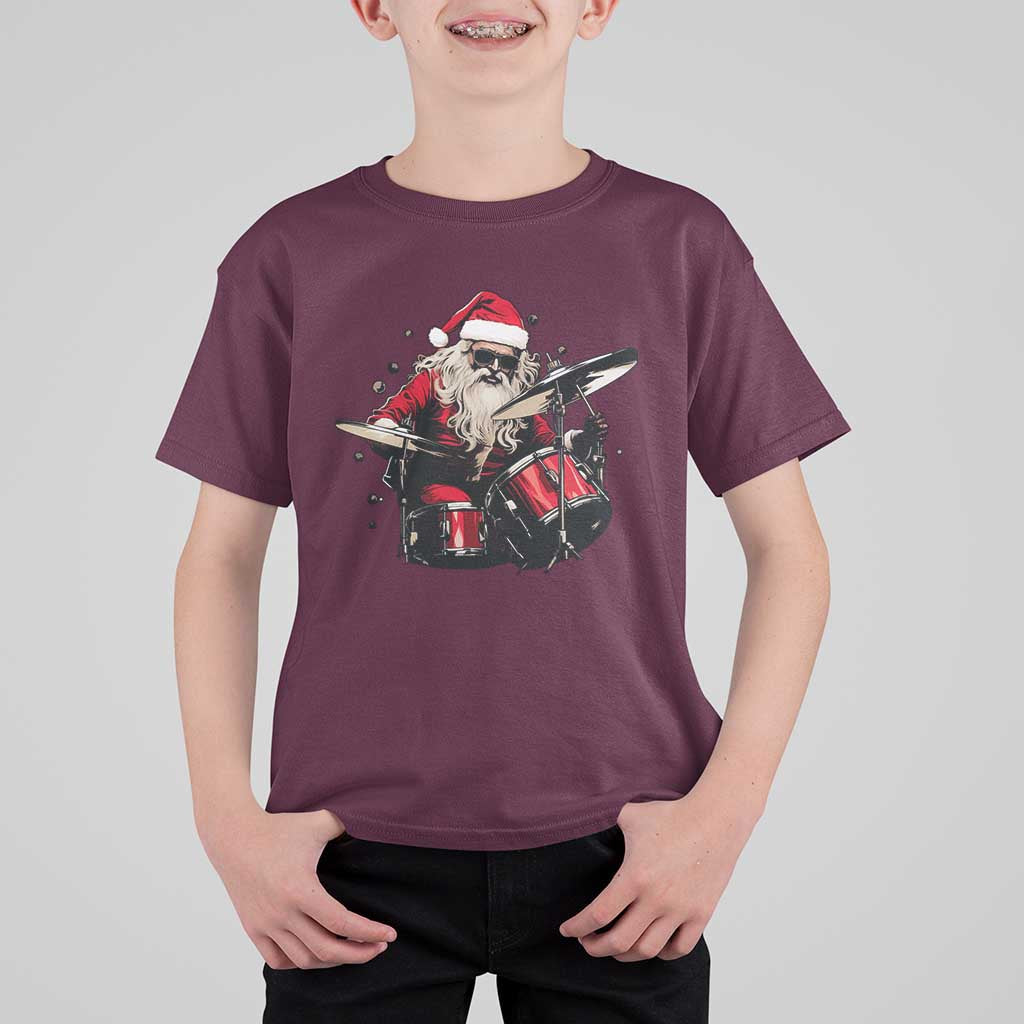 Funny Rock'n Roll Santa Claus T Shirt For Kid Cool Drummer Festive Christmas - Wonder Print Shop