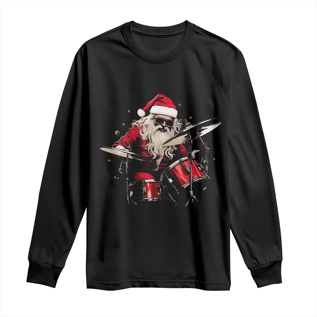 Funny Rock'n Roll Santa Claus Long Sleeve Shirt Cool Drummer Festive Christmas