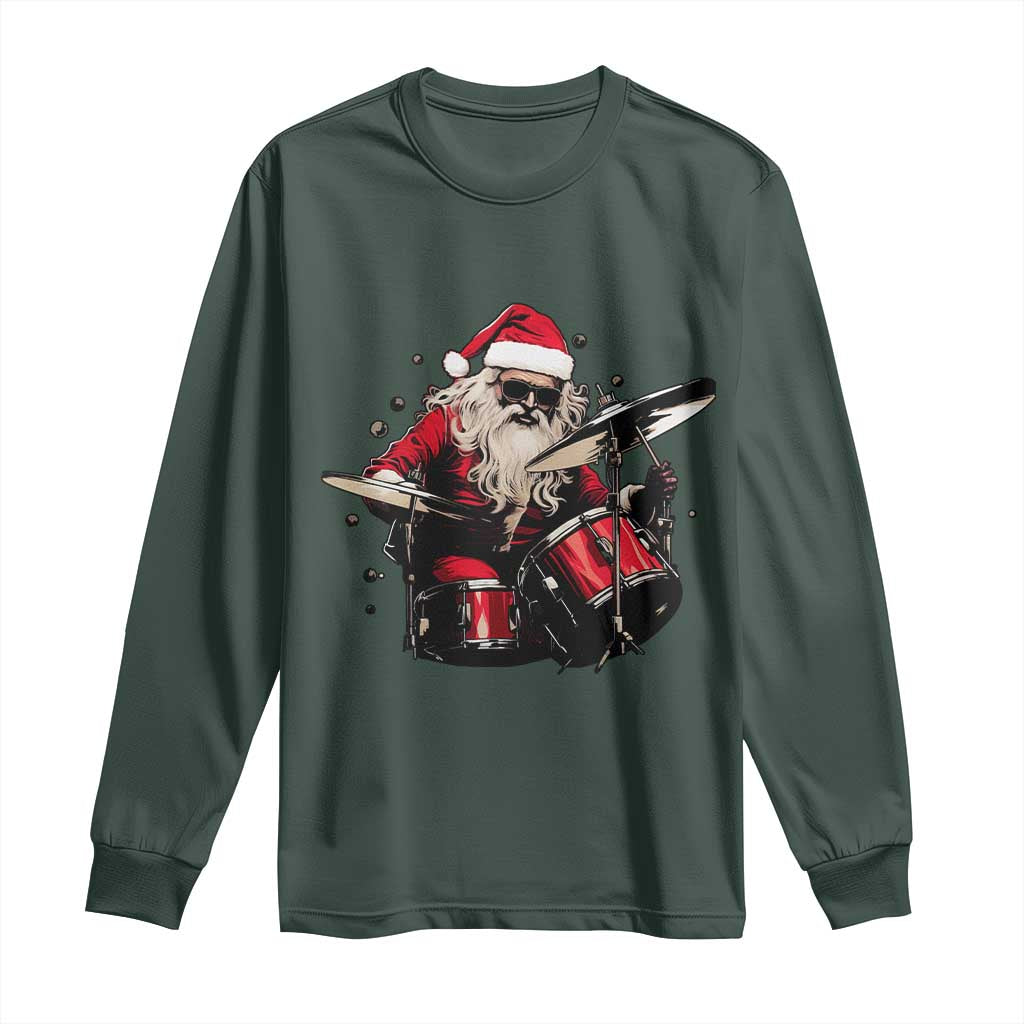 Funny Rock'n Roll Santa Claus Long Sleeve Shirt Cool Drummer Festive Christmas