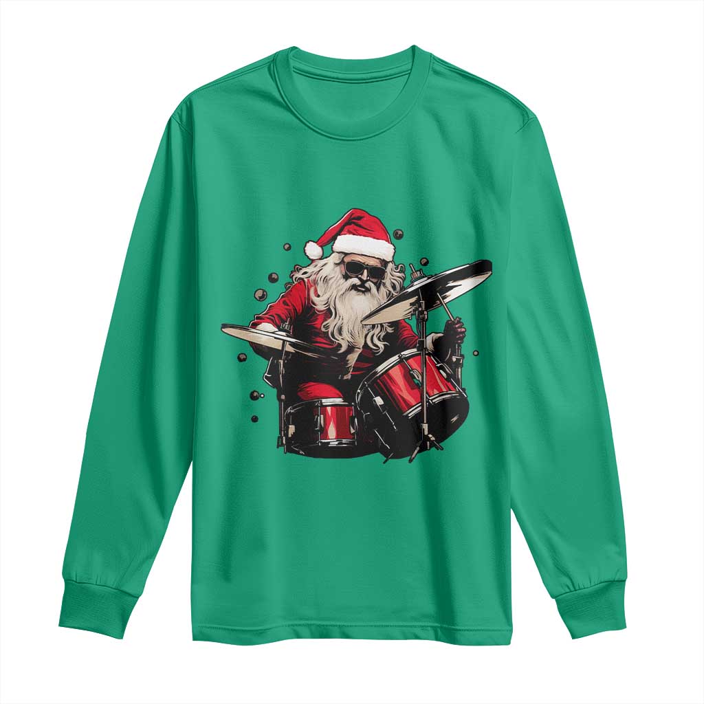 Funny Rock'n Roll Santa Claus Long Sleeve Shirt Cool Drummer Festive Christmas