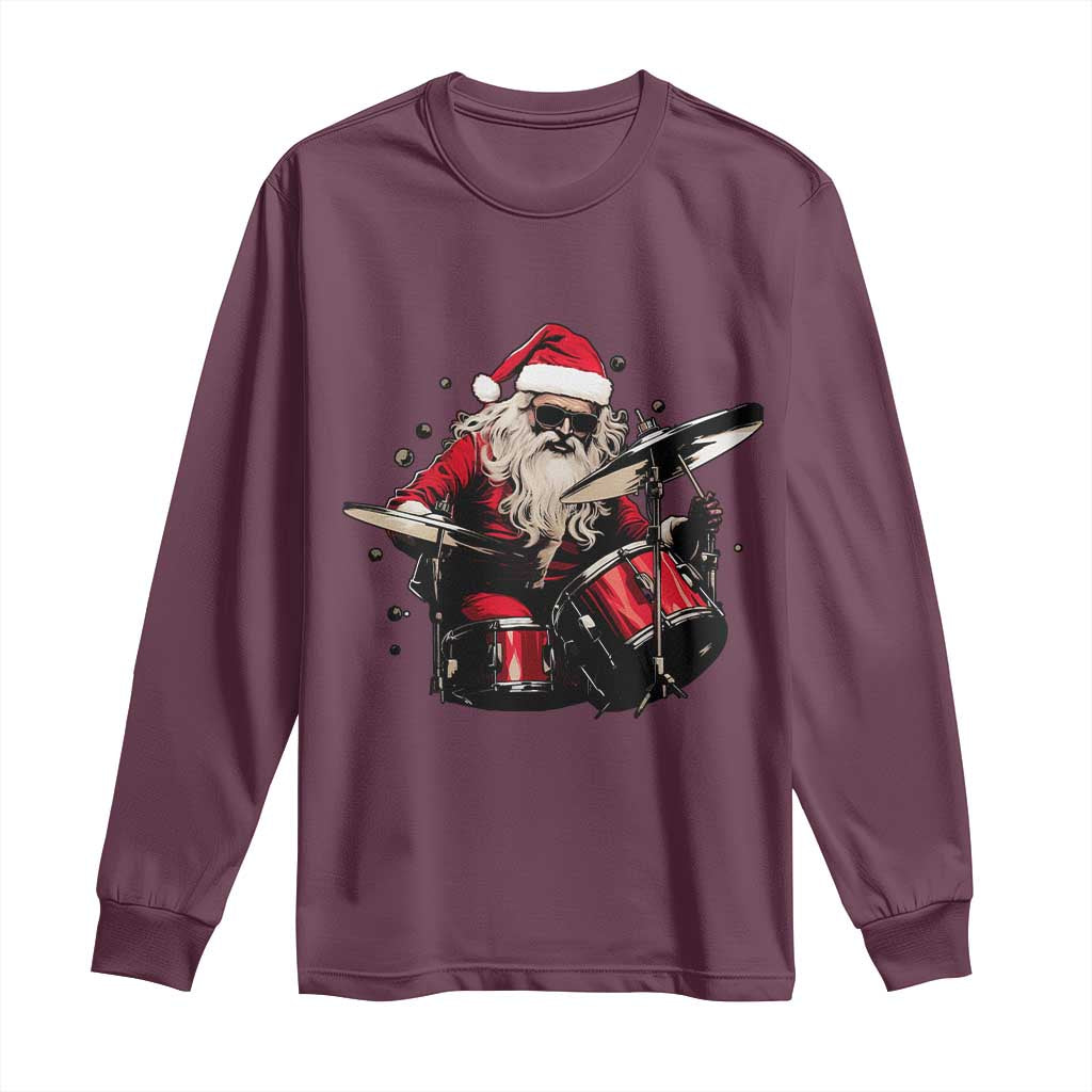 Funny Rock'n Roll Santa Claus Long Sleeve Shirt Cool Drummer Festive Christmas