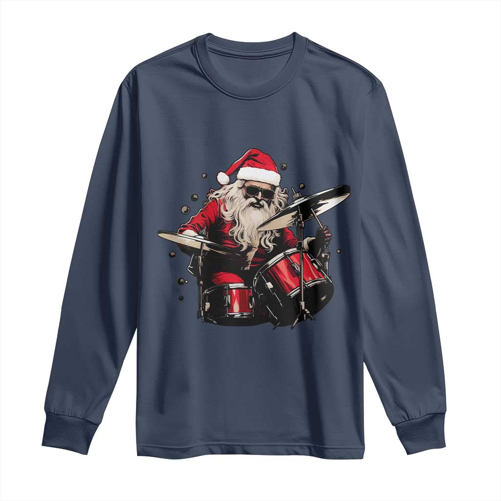 Funny Rock'n Roll Santa Claus Long Sleeve Shirt Cool Drummer Festive Christmas