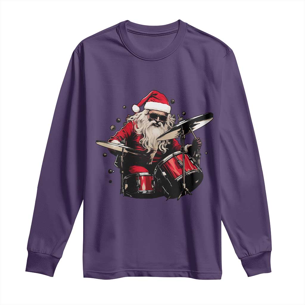 Funny Rock'n Roll Santa Claus Long Sleeve Shirt Cool Drummer Festive Christmas