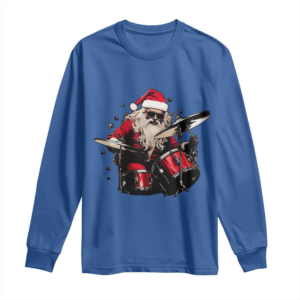 Funny Rock'n Roll Santa Claus Long Sleeve Shirt Cool Drummer Festive Christmas