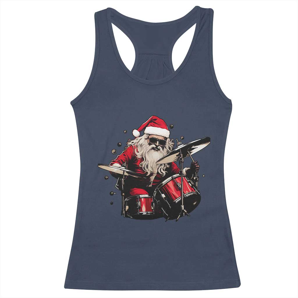 Funny Rock'n Roll Santa Claus Racerback Tank Top Cool Drummer Festive Christmas