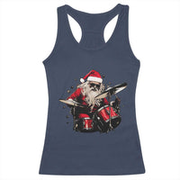 Funny Rock'n Roll Santa Claus Racerback Tank Top Cool Drummer Festive Christmas