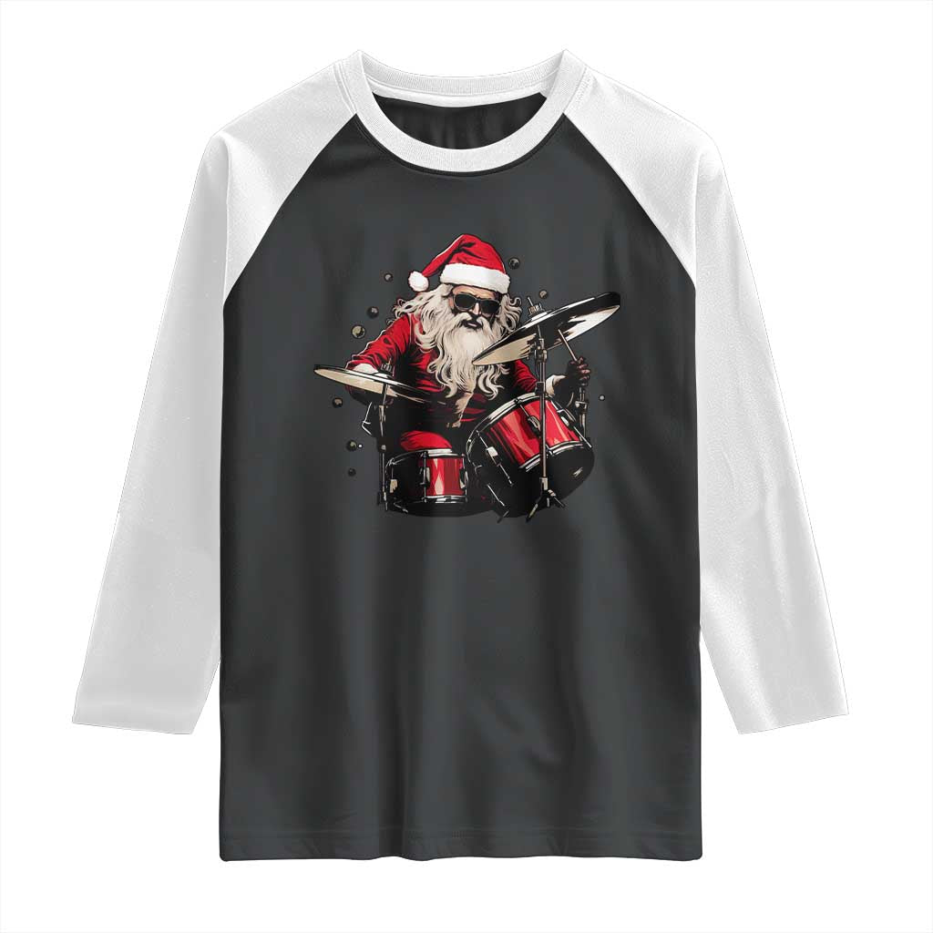 Funny Rock'n Roll Santa Claus Raglan Shirt Cool Drummer Festive Christmas