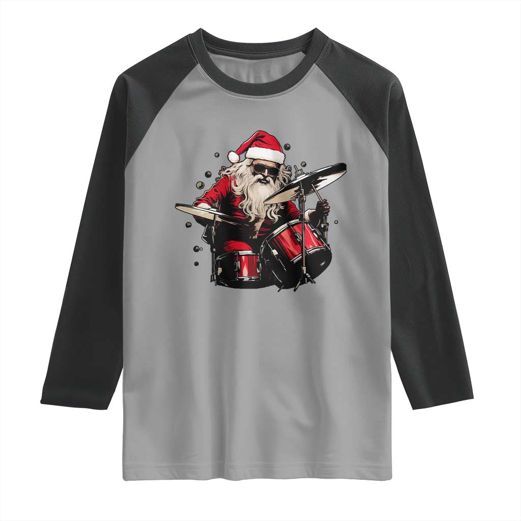Funny Rock'n Roll Santa Claus Raglan Shirt Cool Drummer Festive Christmas