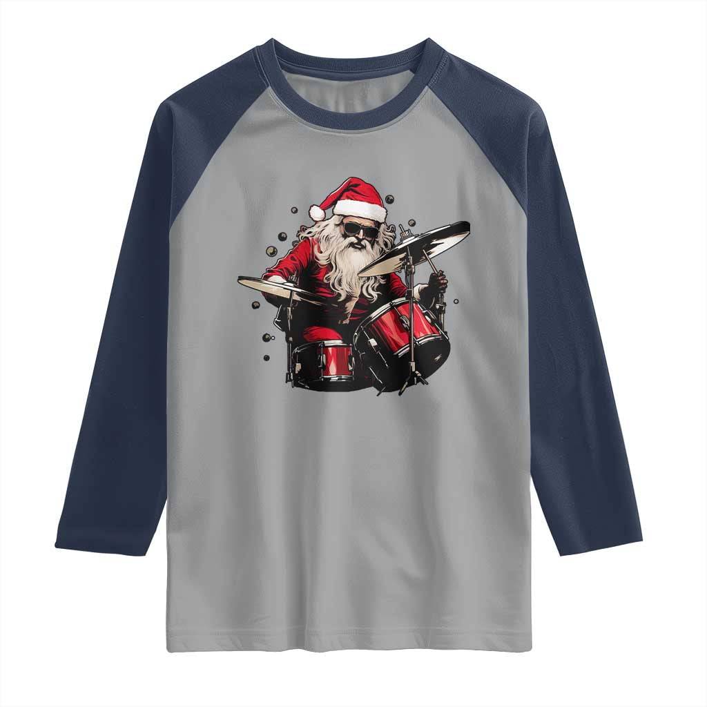 Funny Rock'n Roll Santa Claus Raglan Shirt Cool Drummer Festive Christmas