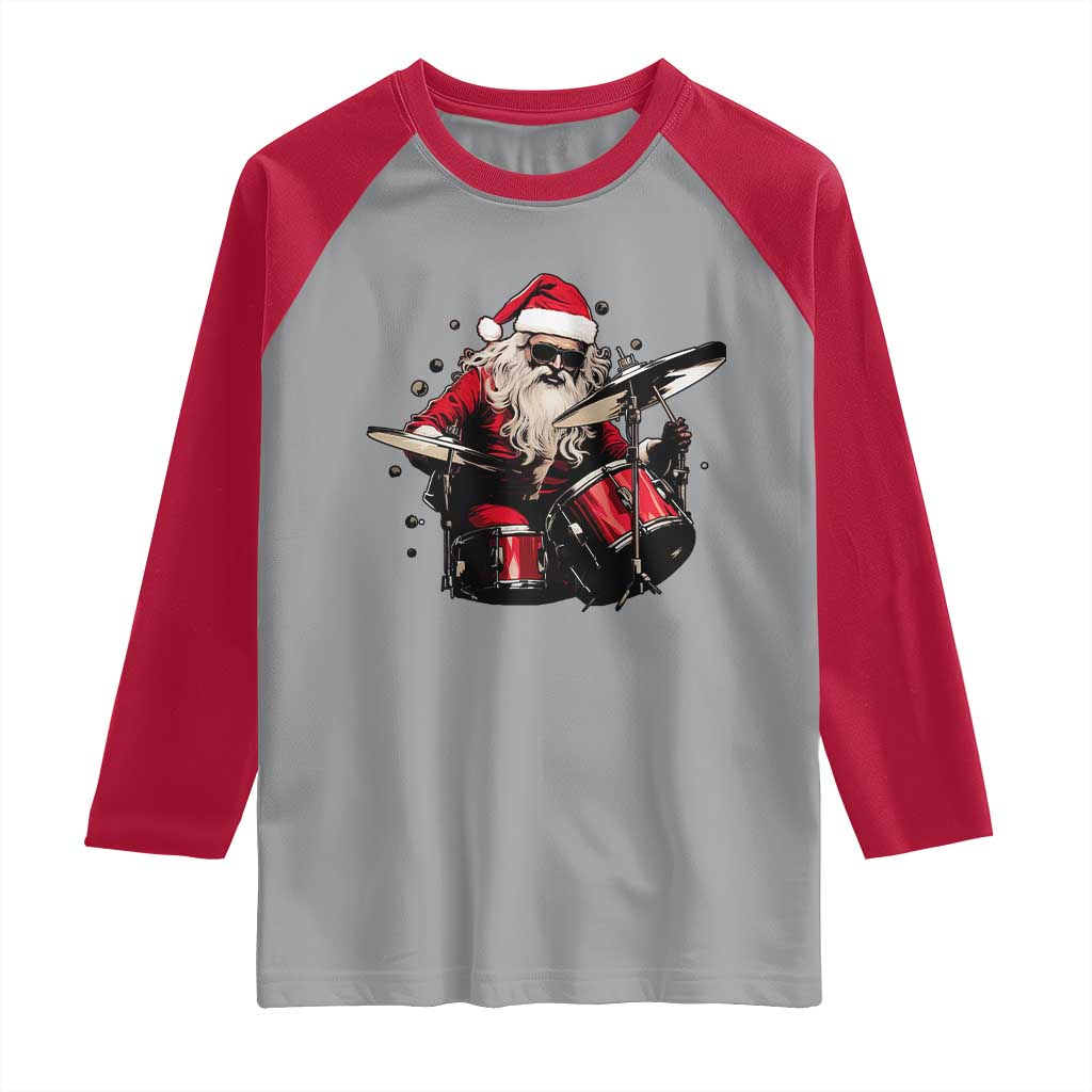 Funny Rock'n Roll Santa Claus Raglan Shirt Cool Drummer Festive Christmas