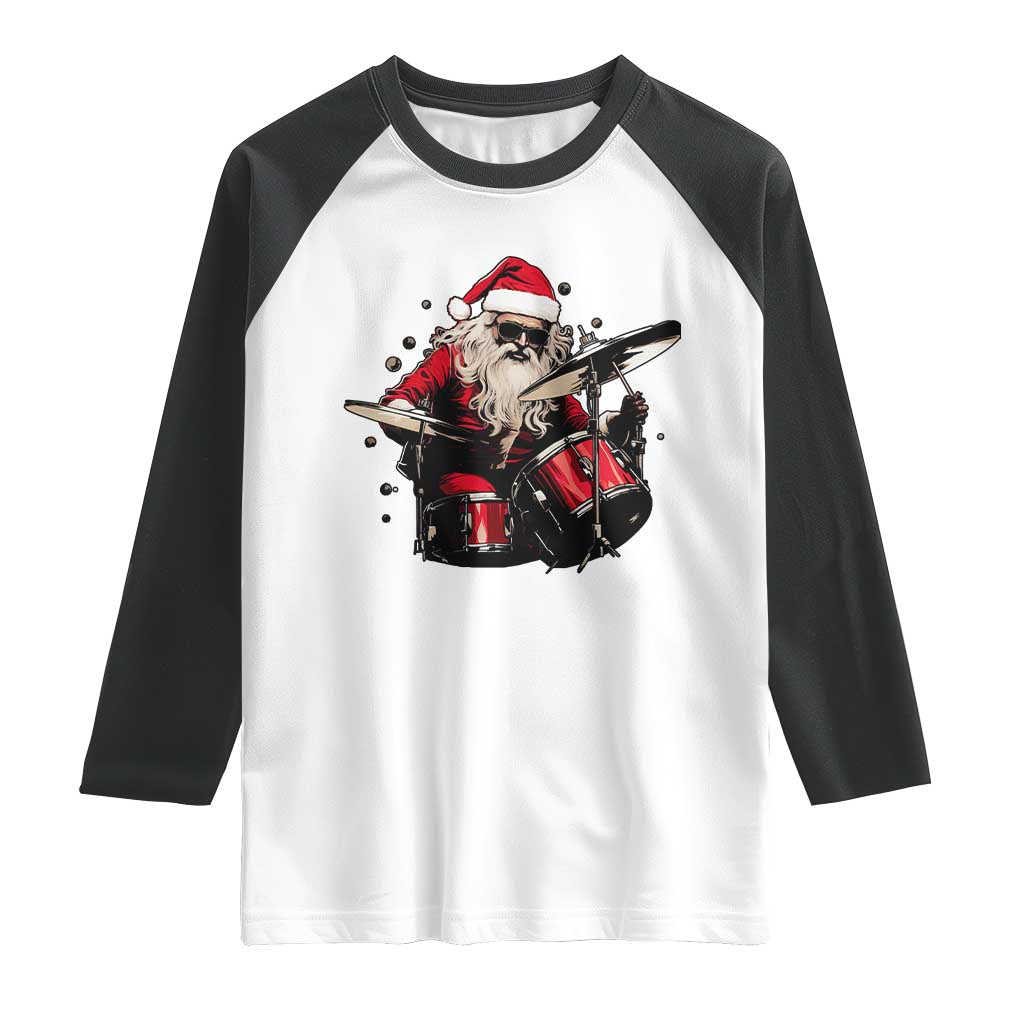 Funny Rock'n Roll Santa Claus Raglan Shirt Cool Drummer Festive Christmas