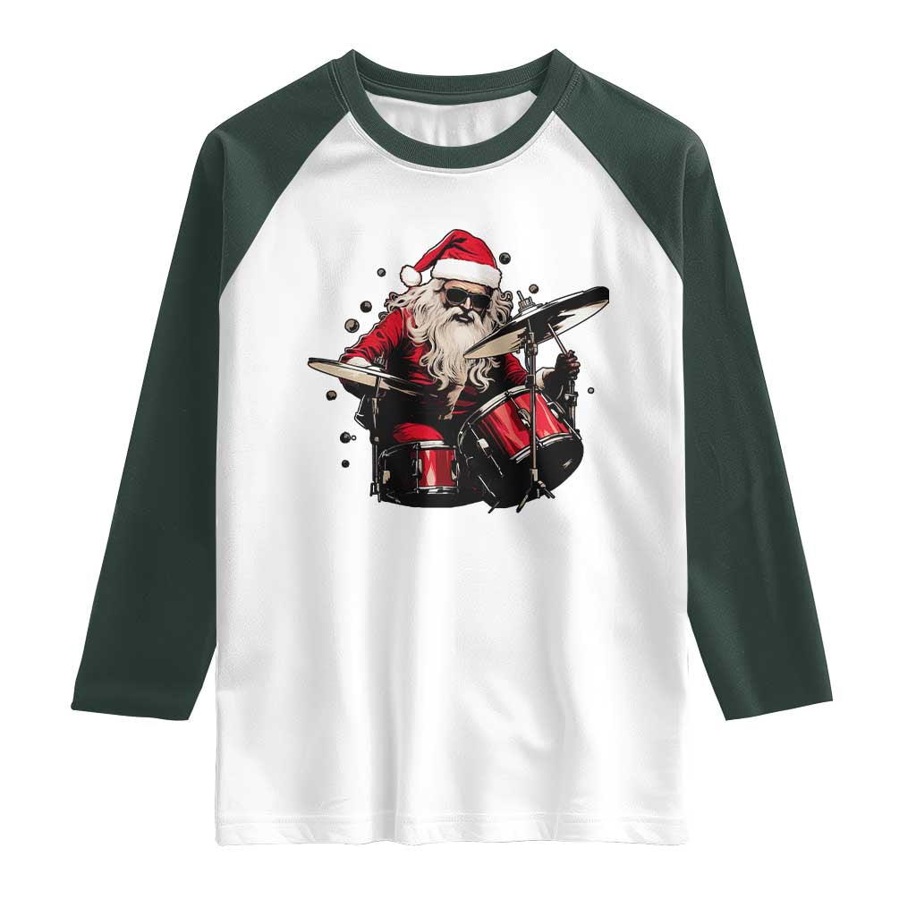 Funny Rock'n Roll Santa Claus Raglan Shirt Cool Drummer Festive Christmas