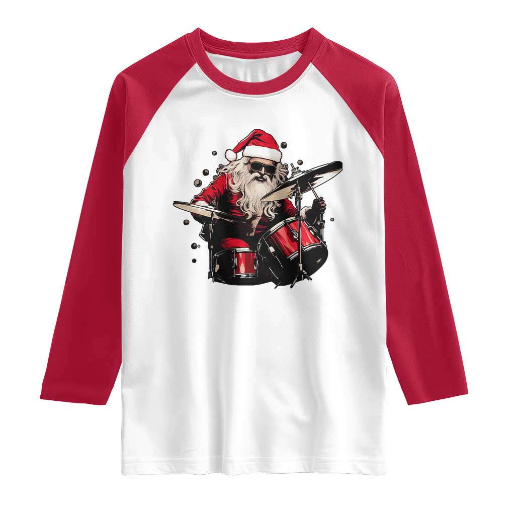 Funny Rock'n Roll Santa Claus Raglan Shirt Cool Drummer Festive Christmas