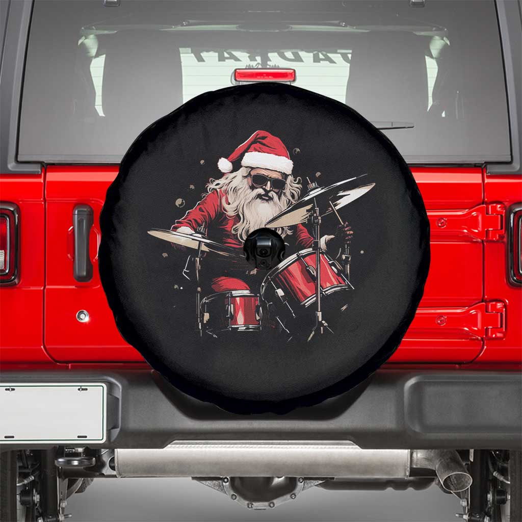 Funny Rock'n Roll Santa Claus Spare Tire Cover Cool Drummer Festive Christmas