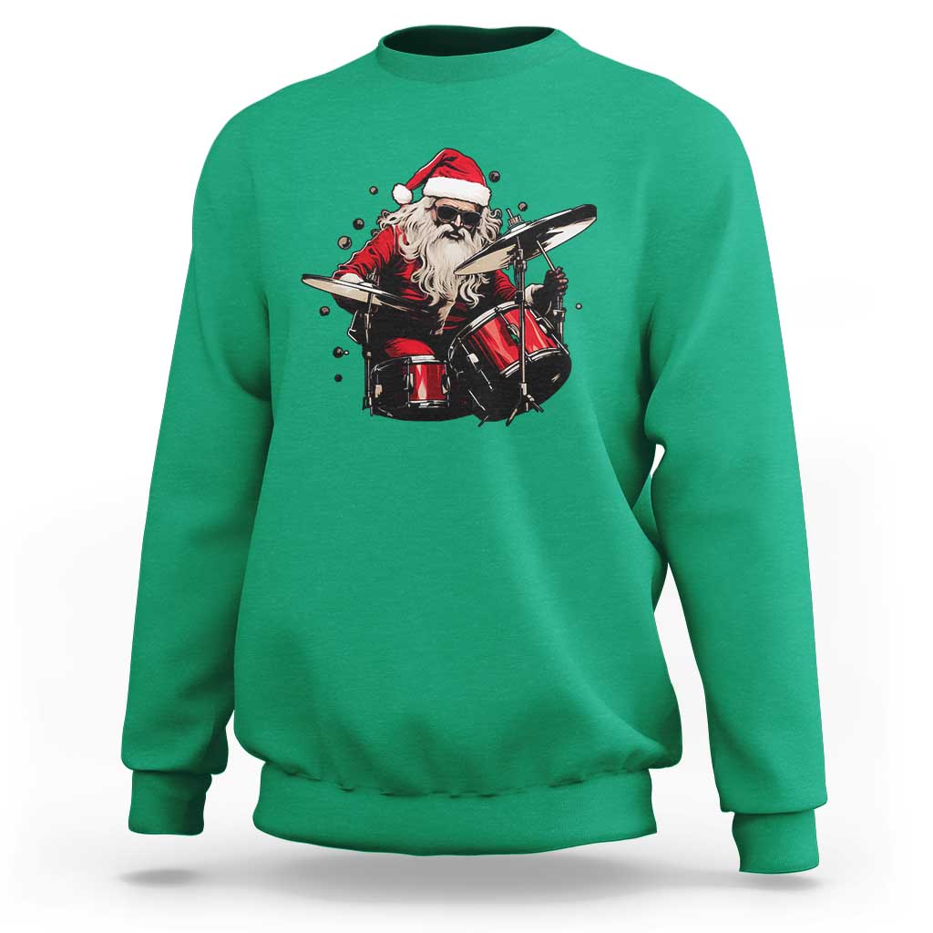 Funny Rock'n Roll Santa Claus Sweatshirt Cool Drummer Festive Christmas - Wonder Print Shop