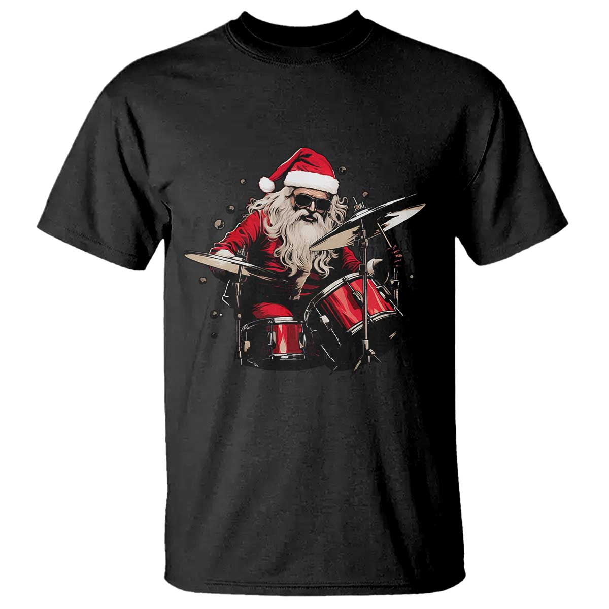 Funny Rock'n Roll Santa Claus T Shirt Cool Drummer Festive Christmas - Wonder Print Shop