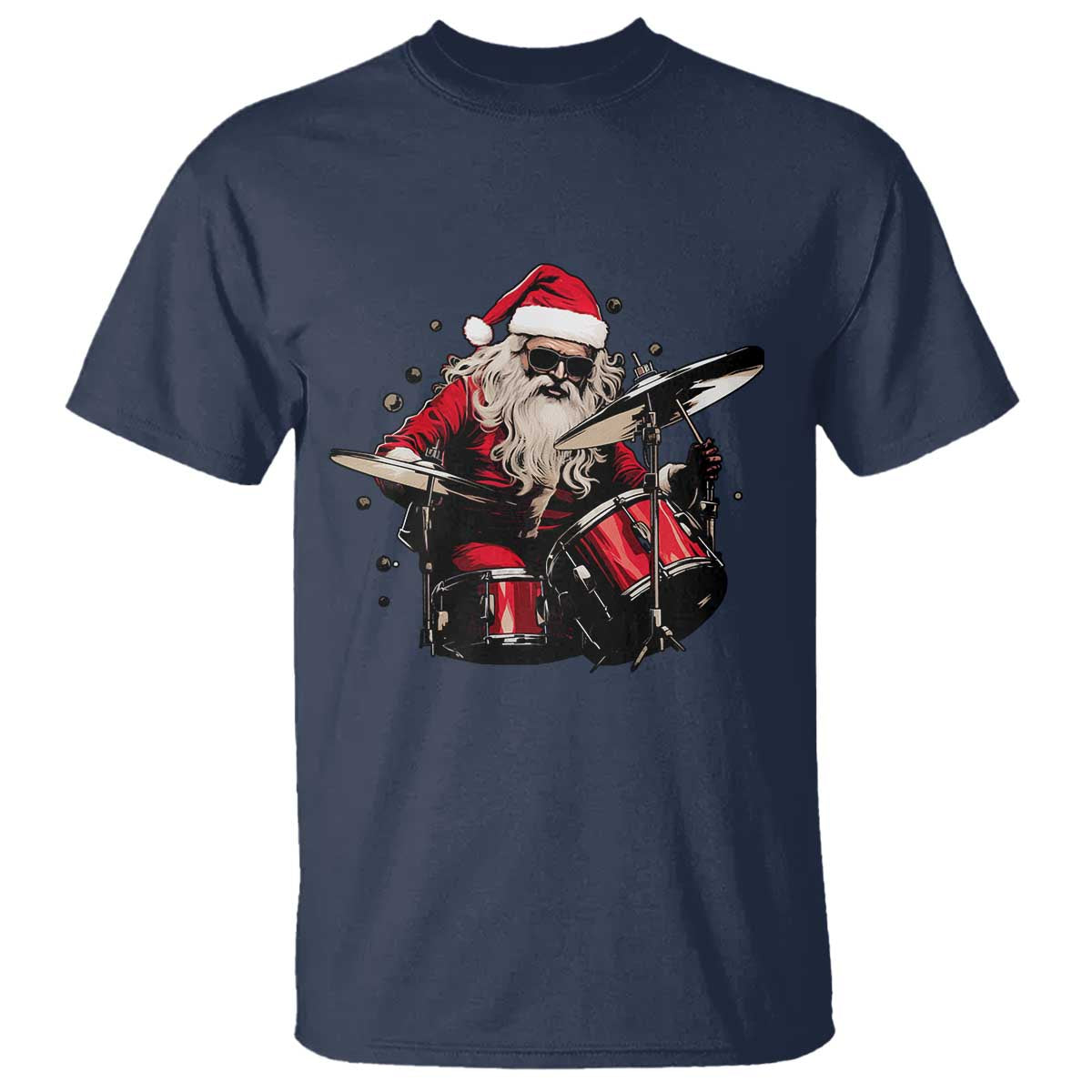 Funny Rock'n Roll Santa Claus T Shirt Cool Drummer Festive Christmas - Wonder Print Shop