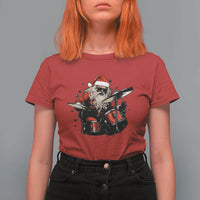 Funny Rock'n Roll Santa Claus T Shirt For Women Cool Drummer Festive Christmas - Wonder Print Shop