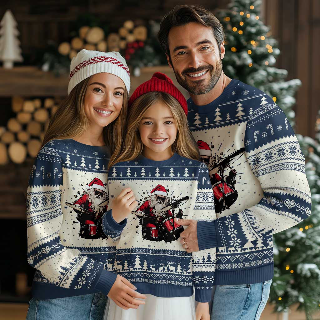 Funny Rock'n Roll Santa Claus Ugly Christmas Sweater Cool Drummer Festive Christmas - Wonder Print Shop