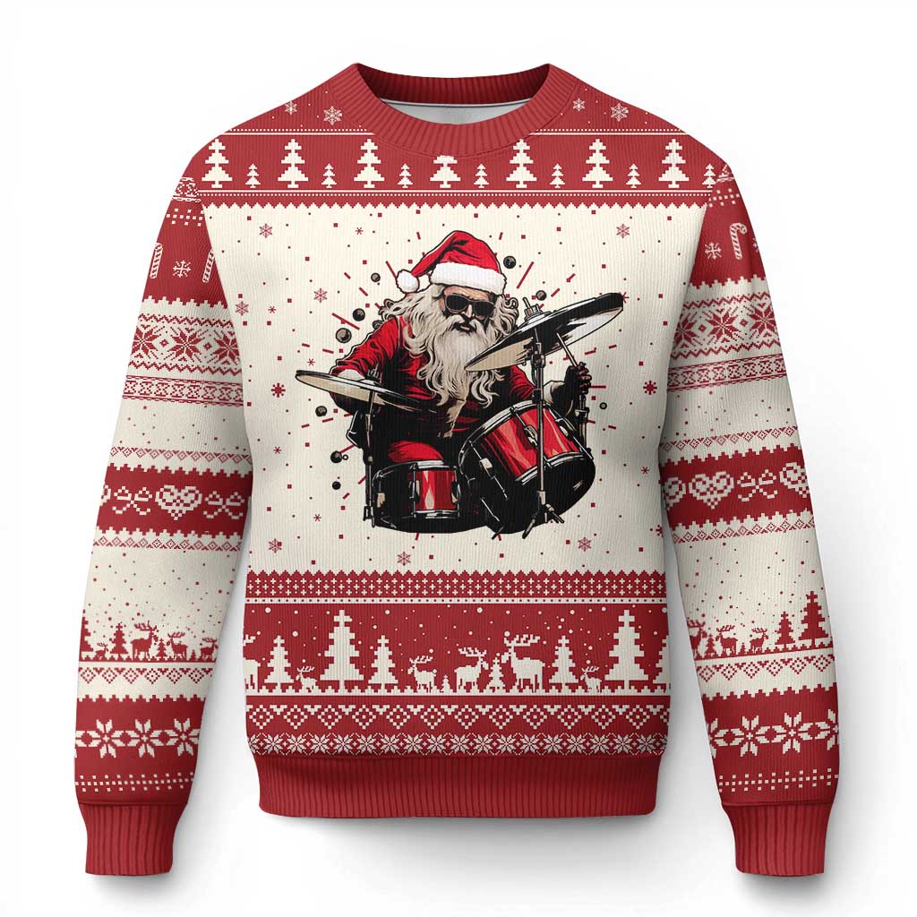 Funny Rock'n Roll Santa Claus Ugly Christmas Sweater Cool Drummer Festive Christmas - Wonder Print Shop