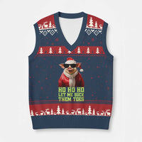 Funny Pig Santa V-Neck Knit Sweater Vest Ho Ho Ho Let Me Suck Them Toes Weird Festive Xmas - Wonder Print Shop