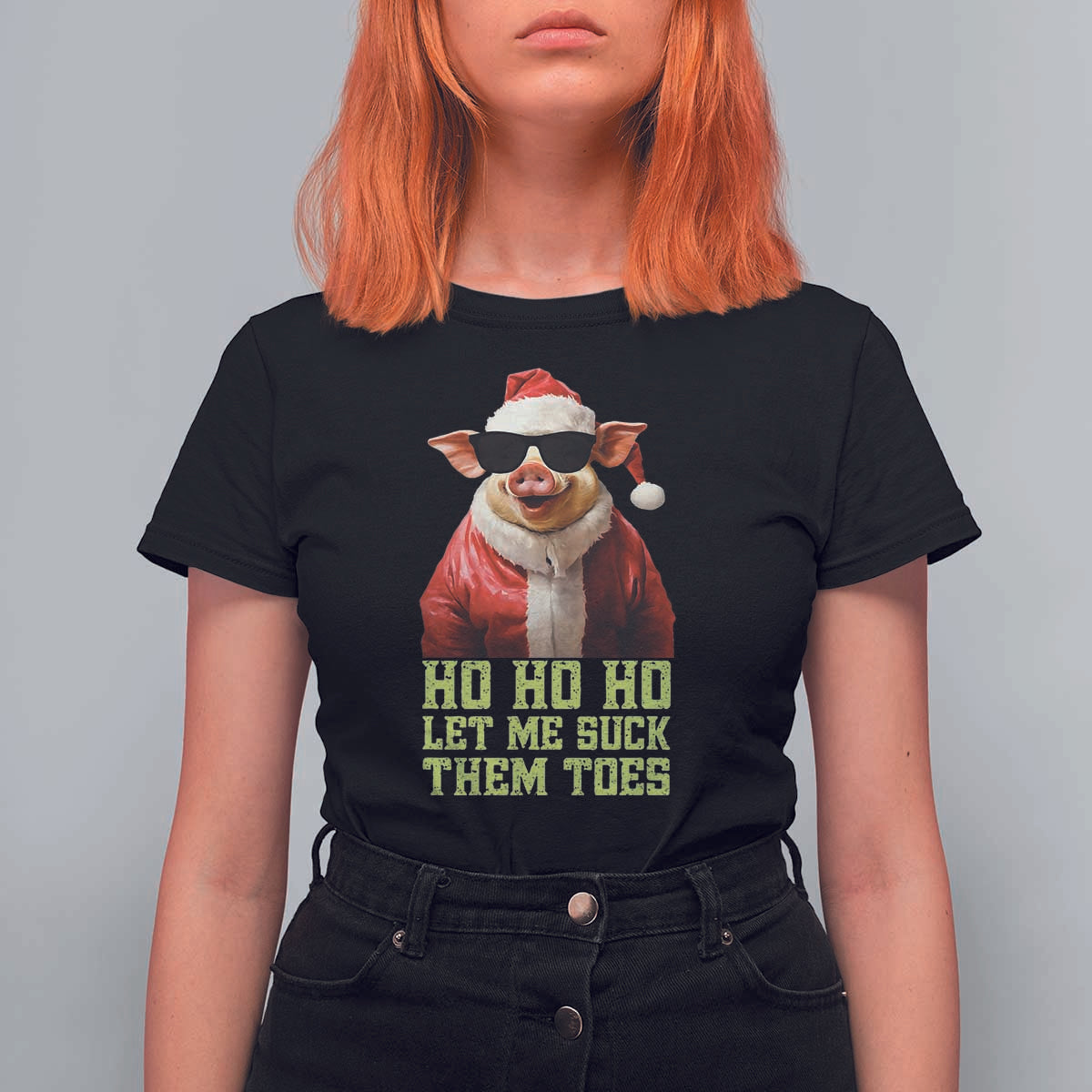 Funny Pig Santa T Shirt For Women Ho Ho Ho Let Me Suck Them Toes Weird Festive Christmas - Wonder Print Shop