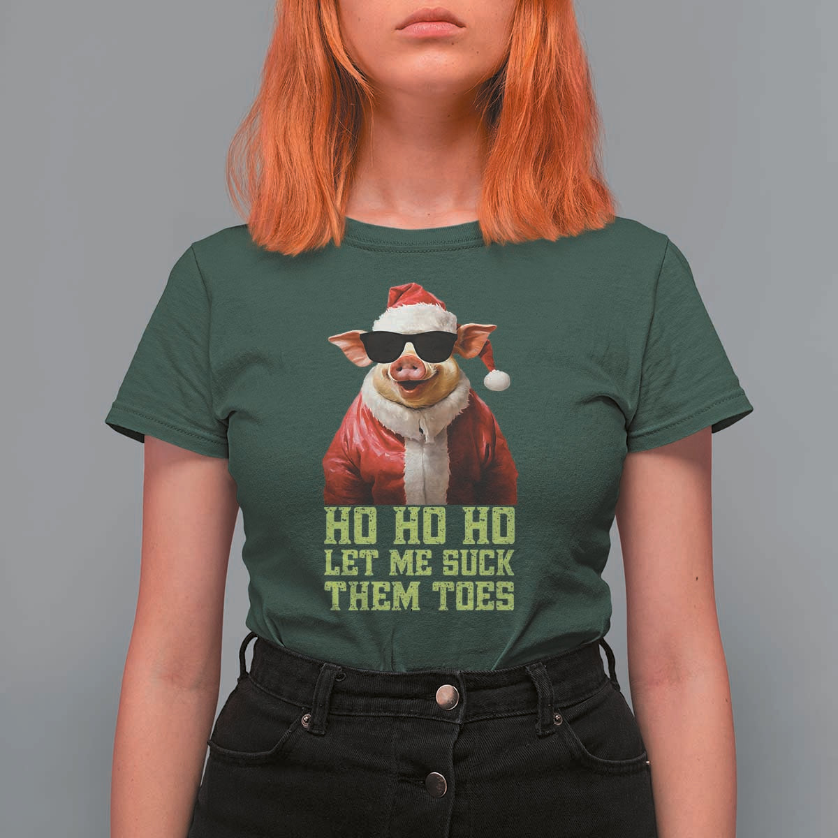 Funny Pig Santa T Shirt For Women Ho Ho Ho Let Me Suck Them Toes Weird Festive Christmas - Wonder Print Shop